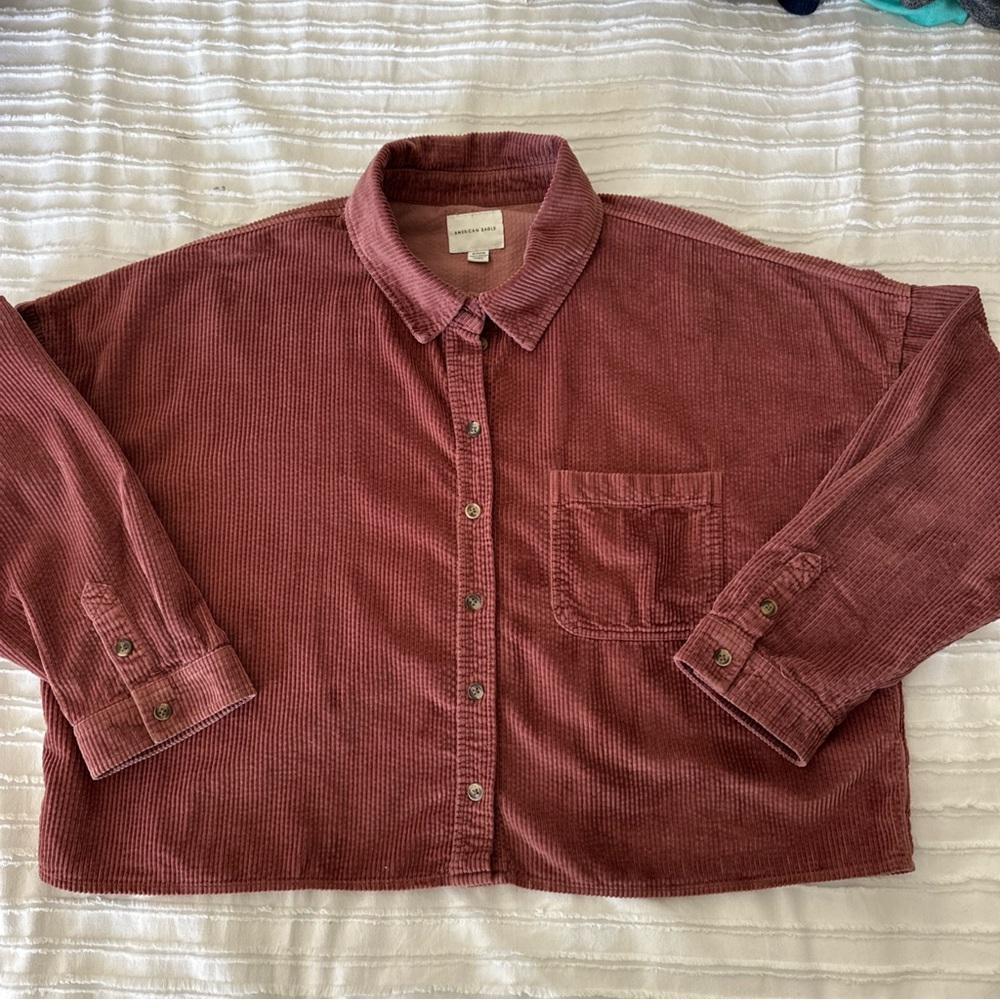 American Eagle cropped Corduroy Button-Up Shirt size xl